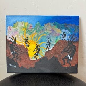 Original Southwest KOKOPELLI Painting on Canvas by G BEEKMAN K1443 Aztec Art Sml